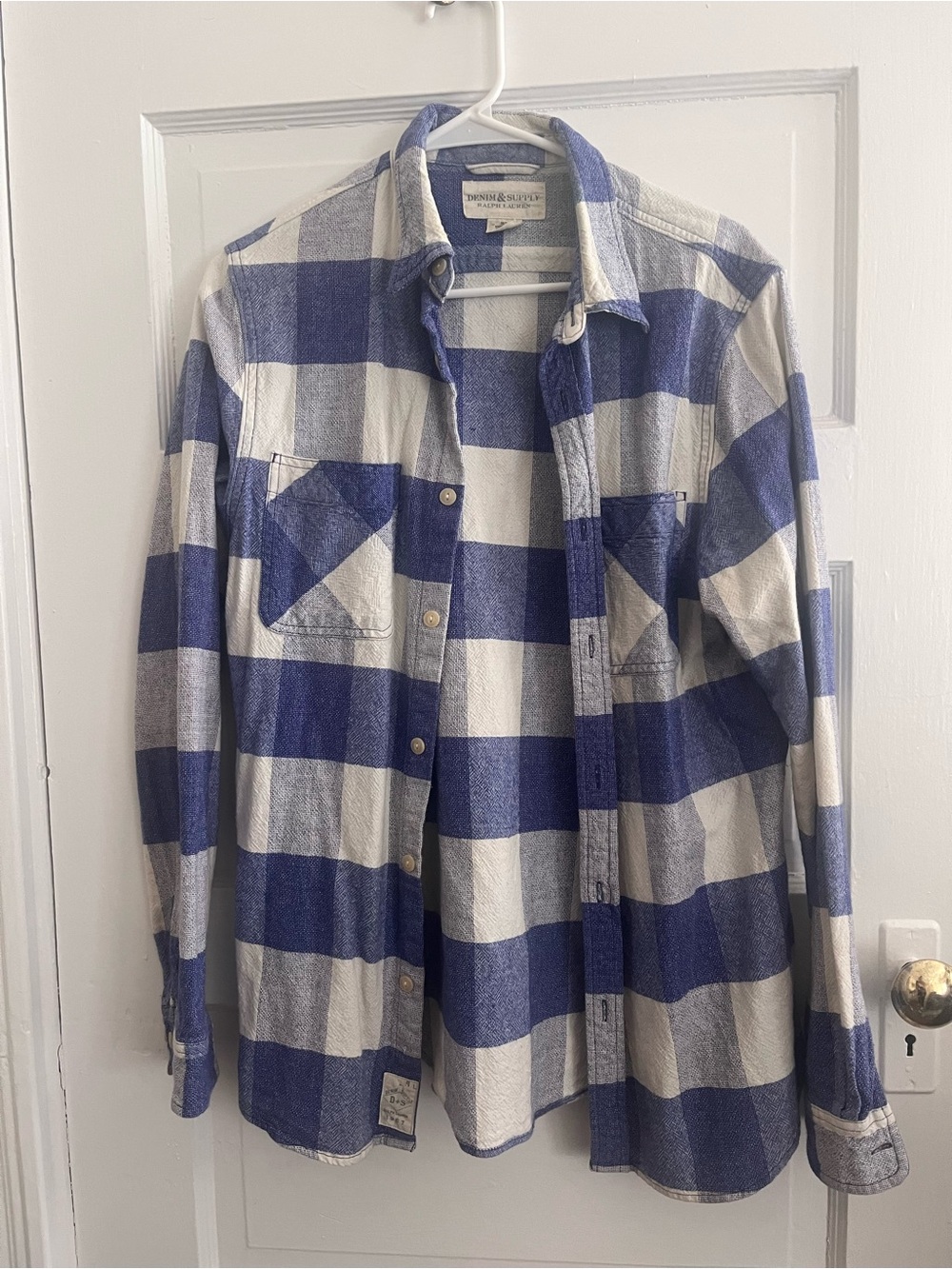 Ralph Lauren Denim Supply Blue and White Buffalo Plaid Button-Up Shirt